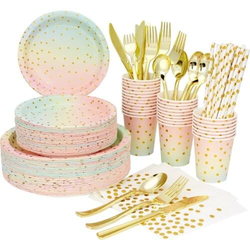 Disposable tableware set napkin paper cup straw party supplies rainbow birthday party decoration baby shower tableware