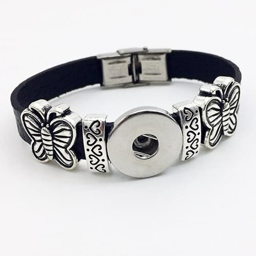 Real Sterling Jewelry Bracelets For One Direction Butterfly Retro Leather Snap Button Bracelet Bt101 ( Fit 18mm 20mm Snaps)