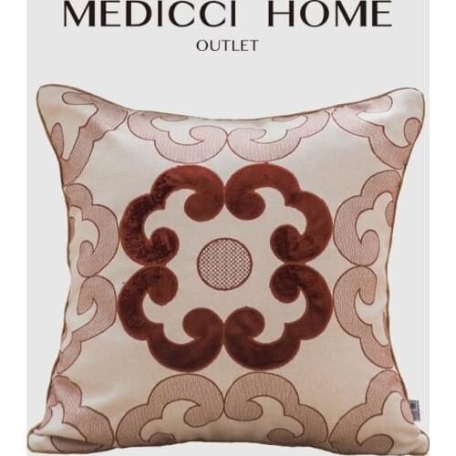 Medicci Home Pink Cut Velvet Cushion Cover New Chinese Style Elegant Geometric Pattern Throw Pillowcase For Sofa Couch Bedroom
