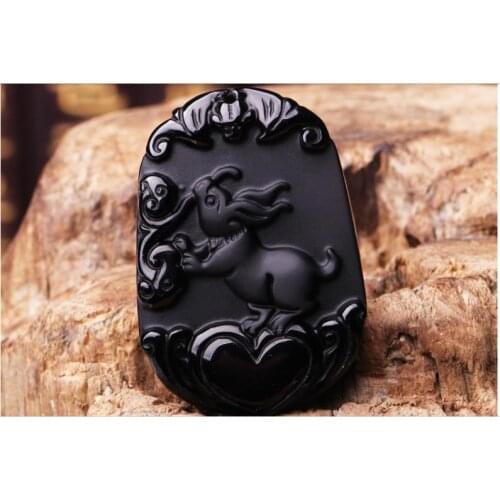 The new light spot of new natural Obsidian pendant twelve zodiac Zodiac Rabbit Necklace carved a flourishing business