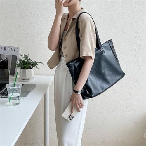 CGC 2021 New Casual Tote Bag Women Leather PU Solid Simple High Capacity Shopper Shoulder Bag Female Vintage Korean Handbag