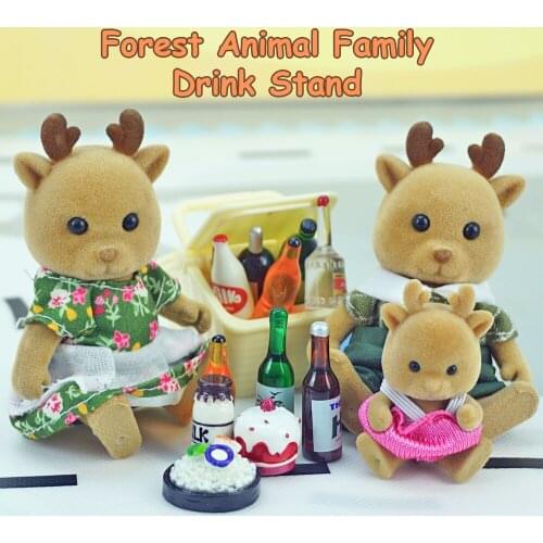 New Forest Family Reindeer Animal Dollhouse Furniture 1:12 Picnic Car Miniature Accessories Camping Playsets Toys For Girls Gift