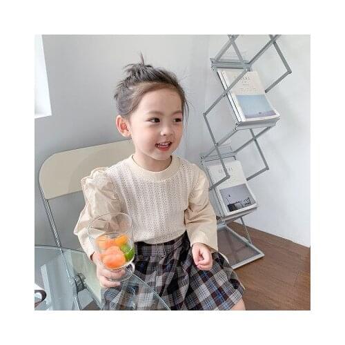 2020 Spring Autumn New Childrens Cotton Puff Sleeve T Shirt Kids Girls Casual Long Sleeve Top Tees Girls Fashion Solid T Shirt