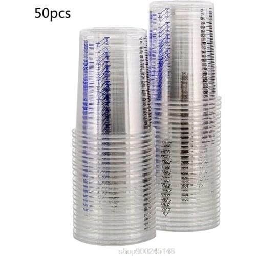 50Pcs Disposable Clear Graduated Plastic Mixing Cups for Paint UV Resin Epoxy 20 Oz 600ml Measuring Ratios O07 20 Dropshipping
