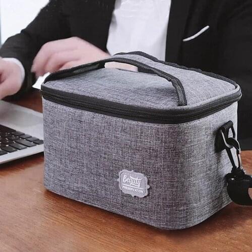 Small Oxford Lunch Box Bag Business Office Men Women Work Thermal Food Pouch Zipper Portable Shoulder Strap Insulated Cooler Bag