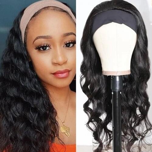 Hairmoda Headband Wig Human Hair Body Wave Wig 150% Peruvian Headband Wigs Remy Glueless Pre-attached Scarf Wig For Women