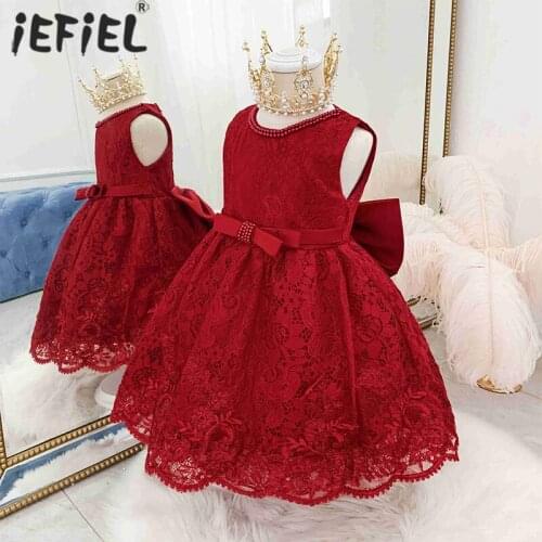 Newborn Baby Girls Birthday Party Dress Lace Beads Infant Girls Christening Baptism Dress Kids Princess Formal Dress Costume