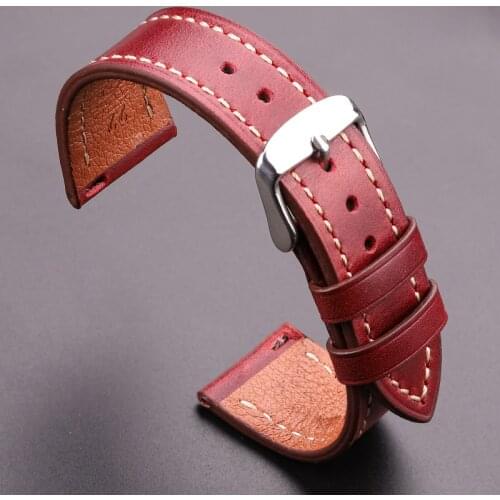 Cow Leather Watch Strap 18mm 20mm 22mm 24mm Brown Blue Red Green Genuine Leather Watchbands With Silver Stainless Steel Buckle