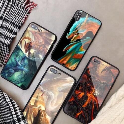 Luxury Tempered Glass Case For iPhone 11 Pro Max X XS MAX 8 7 6 5 Plus Cartoon dragon Phone Back Cover Case Shell