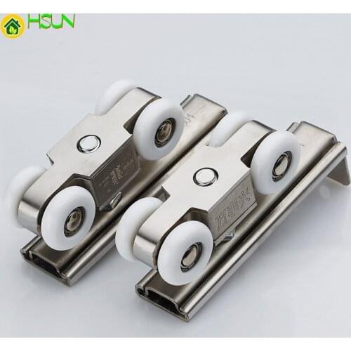 Stainless steel European solid wood sliding door 4 wheel hotel project push and pull hardware pulley strong bearing slide pulley
