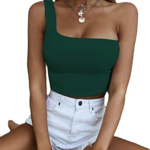 Women Lady Female One Shoulder Crop Tops Sleeveless T-Shirt Tank Tops Summer Beach Vest Bare Midriff Summer Fashion Clothes
