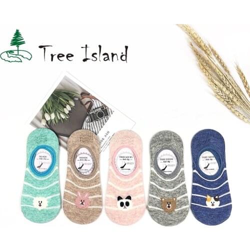 Spring Summer Casual Cotton Sock New Thin Animal cartoon women boat socks Cute Striped Print Female socks