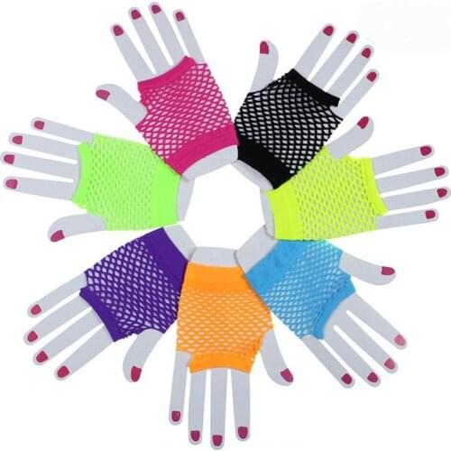 High Quality Punk Goth Candy Colors Net Gloves Without Fingers Lady Disco Dance Costume Lace Fingerless Mesh Fishnet Gloves