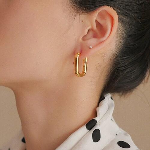 High Quality Gold Chic O Shaped Hoop Earrings Womens Chunky Hoops Geometrical Brass Punk Earrings Minimalist Jewelry