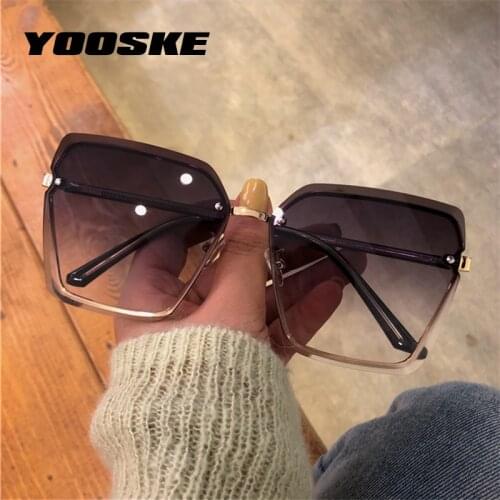 YOOSKE 2021 Square Sunglasses Women Luxury Brand Rimless Gradient Sun Glasses Ladies Frameless Eyeglasses for Female