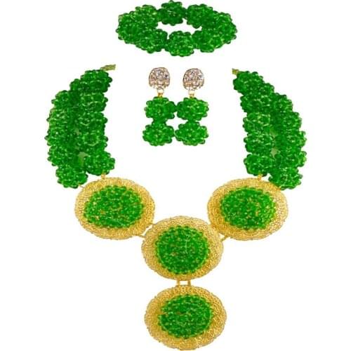 Green African Beads Jewelry Set Crystal Ball Beaded Nigerian Necklace
