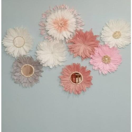 Nordic Hand-woven Feather Mirror Hanging Decorations Children Room Handmade Wall Decor Home Pendant Sofa Background Wall Hanging