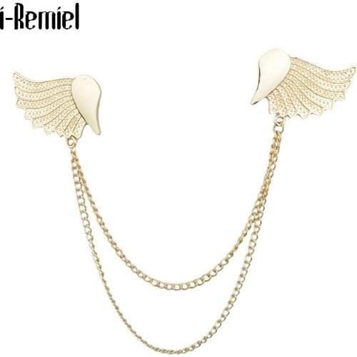 Angel Wings Brooches for Women Original Design Pins Tassel Chain Mens Suit Needle Shirt Collar Lapel Pin Men Christmas Jewelry