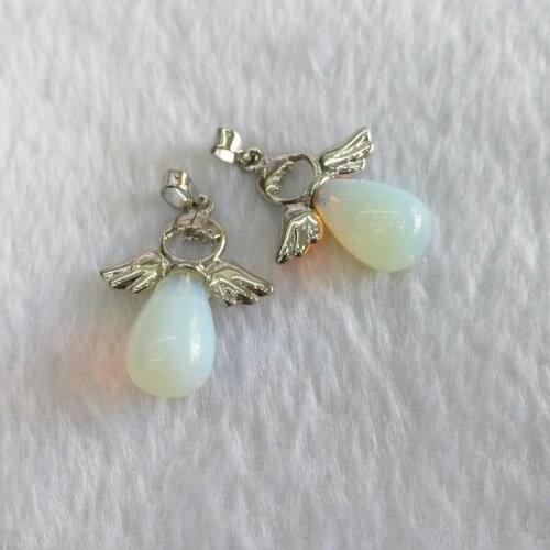 Fashion Angel Wings charms OPAL Stone Necklaces Angels Pendants for Women Girl Female Jewelry Gift wholesale 12pcs