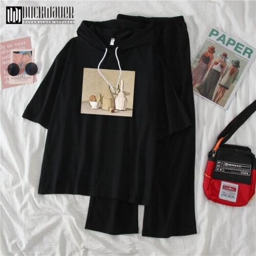 Duckwaver Summer Spring Loose Women Suits Pullover O-Neck Short Sleeve Tops Ankle-Length Cargo Pants Women Suits 2 Piece Sets