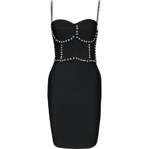 2021 New Bandage Dress Women Fashion Beading Sexy Spaghetti Strap Mini Club Party Summer Dress