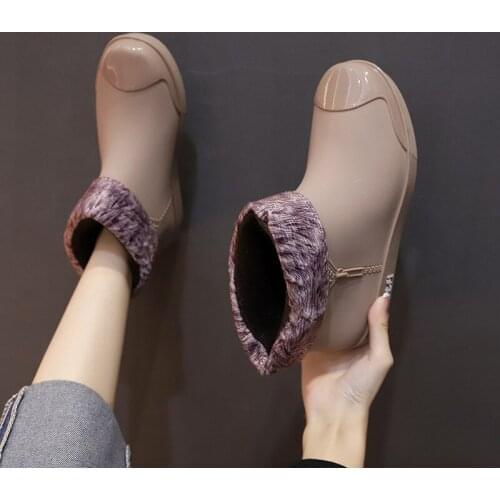 Winter Ankle Boots Shoes Women Rain Boots for Rain Waterproof Water Shoes Ankle Rianboots with Warm Sock for Wintermk91
