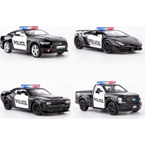 1:36 High Simulation Lambor Dodge Ford Mustang f150 Pickup Alloy Police Car Children Toy Pull Back Police Car Model for gifts