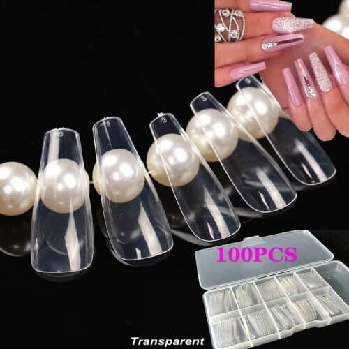 100 pieces / box fake coffin nail ballet long acrylic fake nail art tips flat type pressing nail full set of nail false nails