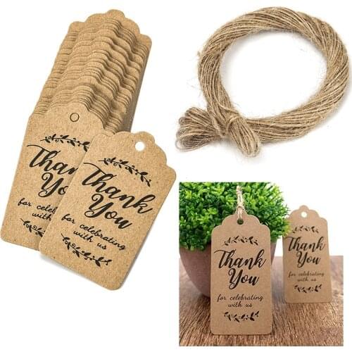 100pcs/lot Hanging Tags 'Thank you for celebrating with us' Labels with Hemp Ropes Rectangle Kraft Paper Card Gift Wrap Note