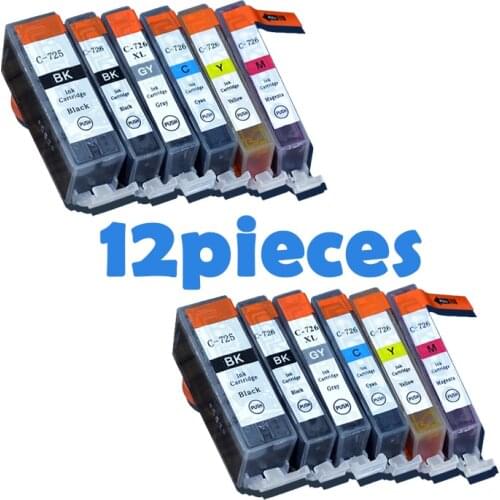 12pcs PGI725 CLI726 ink cartridges For canon PGI 725 CLI 726 IP4870 IP4970 IX6560 MG5170 MG5270 MG5370 MG6170 MG6270 printers
