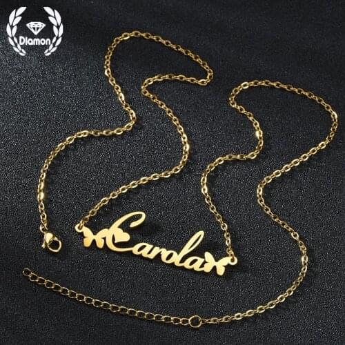 Customized 2020 New Fashion Name Butterfly Chain Necklace Personalized Stainless Steel Gold Pendant Nameplate Gift for Women