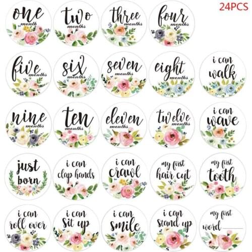 2020 New 24Pcs Baby Month Stickers Milestone Newborn Pregnant Monthly Photograph Props