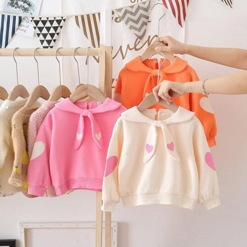2020 Casual Spring Children Girls Sweatshirt Baby Babi Kids Long Sleeve Sweet Cotton Heart Bowtie Sweatshirts Outwear S9683