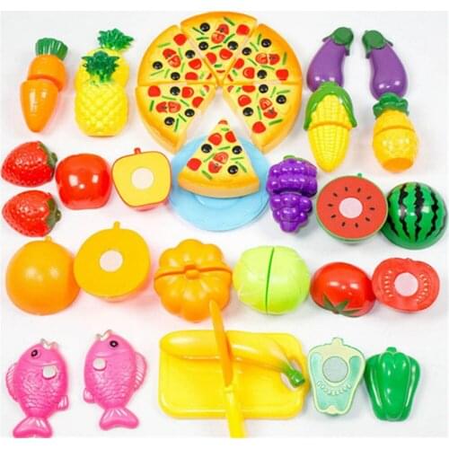 24PCS Children Play House Toy Cut Fruit Plastic Vegetables Pizza Kitchen Baby Classic Kids Toys Pretend Playset Educational Toys