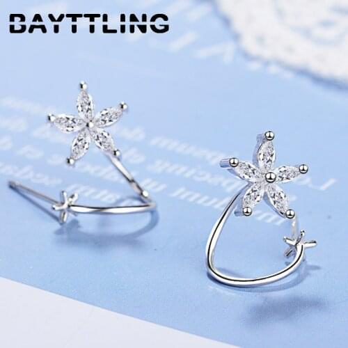 BAYTTLING 18MM 925 Sterling Silver Luxury Fine Flower Zircon Ear Clip Earrings For Women Fashion Wedding Gift Jewelry