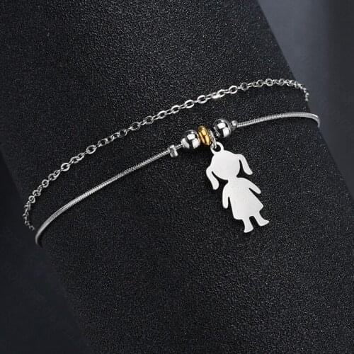 Stainless Steel Little Girl Charm Bracelet Beads Double Layer Snake Chain Bracelets for Girl Women Bohemia Summer Jewelry