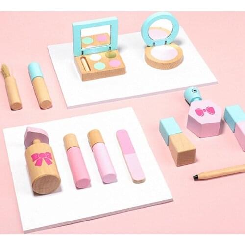 Kids Wooden Pretend Role Makeup Beauty Playset Makeup Accessory Gift Funny For Girls Cosmetics Simulation Toy