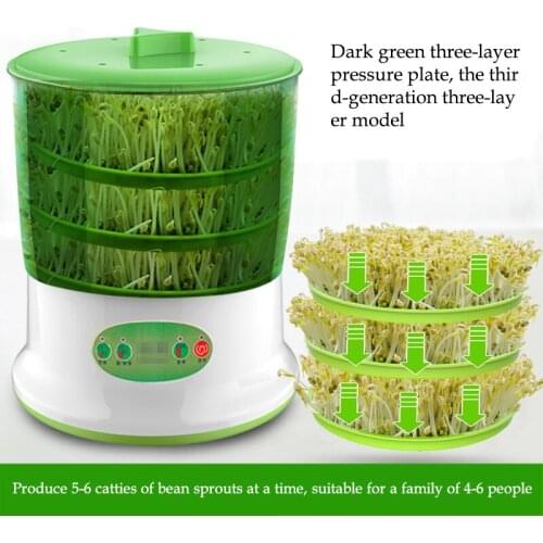 Two Layer Bean Sprouts Maker Thermostat Green Vegetable Seedling Growth Bucket Automatic Electric Sprout Bud Germinator Machine