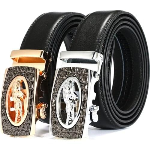 EL BARCO High Quality Leather Men Belt Black Gold Automatic Buckle Crocodile Male Belts Luxury Brand Designer Casual Waist Strap