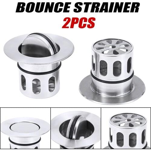 2pcs Stainless Steel Bounce Strainers Drain Filter Pop Up Kitchen Bathroom Sink Drain Plug 6cm x 3.6cm x 4cm