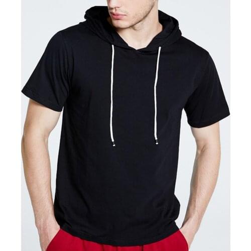 Summer Men Tshirt Short Sleeve Solid Color Hooded Drawstring T-shirt Pullover Tee Shirt Male Sportswear Hoodie Loose Shirts Tops