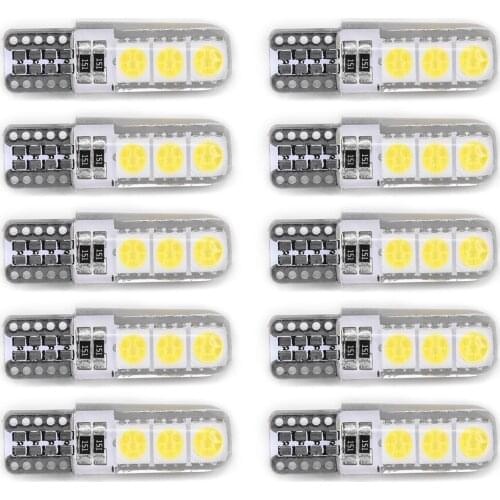 Hot Sale 10pcs T10 194 W5W T10-5050-6SMD Silicone Shell Canbus Car LED Side Wedge Lights Brand New And High Quality