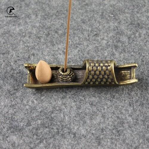 Chinese Vintage Copper Mini Boat Incense Burner Tea Pet Ornaments Brass Fishing Boat Bird Tea Ceremony Crafts Home Decoration