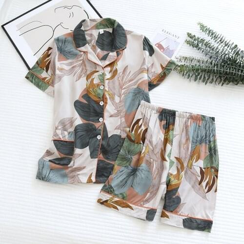 Summer Pajamas Set For Women Thin Section Short-sleeved Female Shorts Floral Print Ladies Sleep wear Home Service Clothes Set