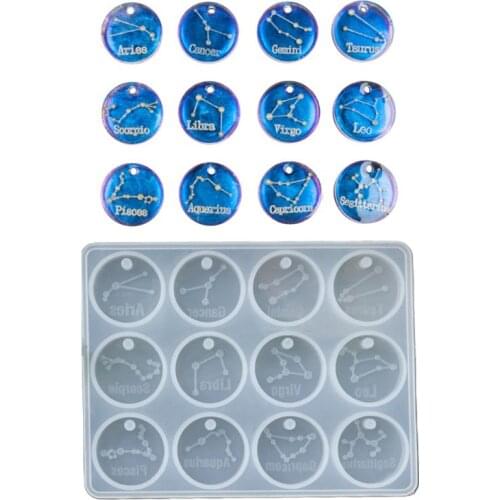 Crystal Epoxy Resin Mold 12 Constellations Pendant Casting Silicone Mould DIY Crafts Jewelry Making Tools
