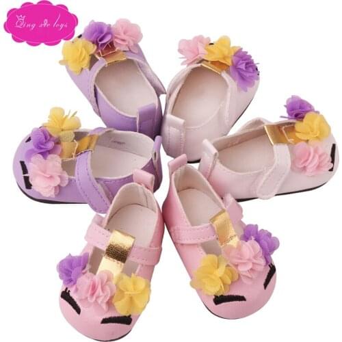 Dolls shoes American lovely eyelash floret shoes loafers fit 43 cm baby and 18 inch Girls doll accessories g230