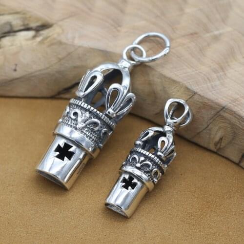 925 Sterling Silver Jewelry Japan South Korea Trend Fashion Pendant Personality Men Women Crown Whistle Pendant Creative Whistle