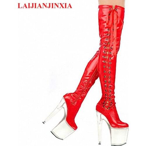 LAIJIANJINXIA Red Lace-Up Side Shoes Big Size 46 Over-the-Knee Womens Boots Sexy Fetish Thigh High Boots Ladies Platform Boots