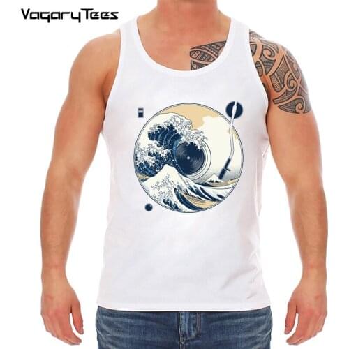 Vagarytees The Great Wave off Sound Vintage record Tank top Streetwear men Hip Hop Camisetas Hombre poleras hombre