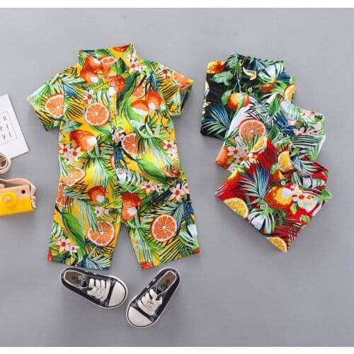2021 New Summer Beach Pants Boys Short Sleeve Shirt Set for Children 0-5 Years Old Short Sleeve Shirt + Shorts